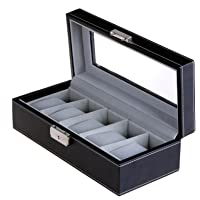 SONGMICS Caja de Relojes- Organizador- Caja para 5 Relojes- Soporte de Exhibición de Relojes y Joyerías- con Espejo…